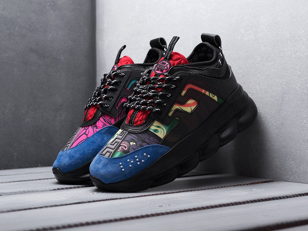 Versace Black And Multicoloured Chain Reaction Sneakers In Balck/ multicoloured
